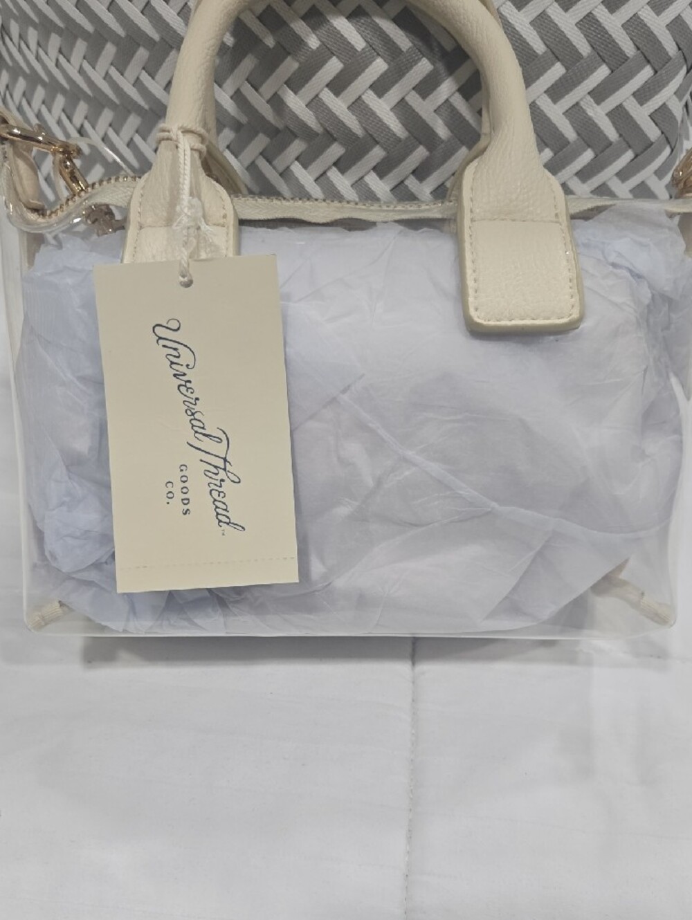 Universal Thread Clear Mini Tote with Cream Faux Leather Handles